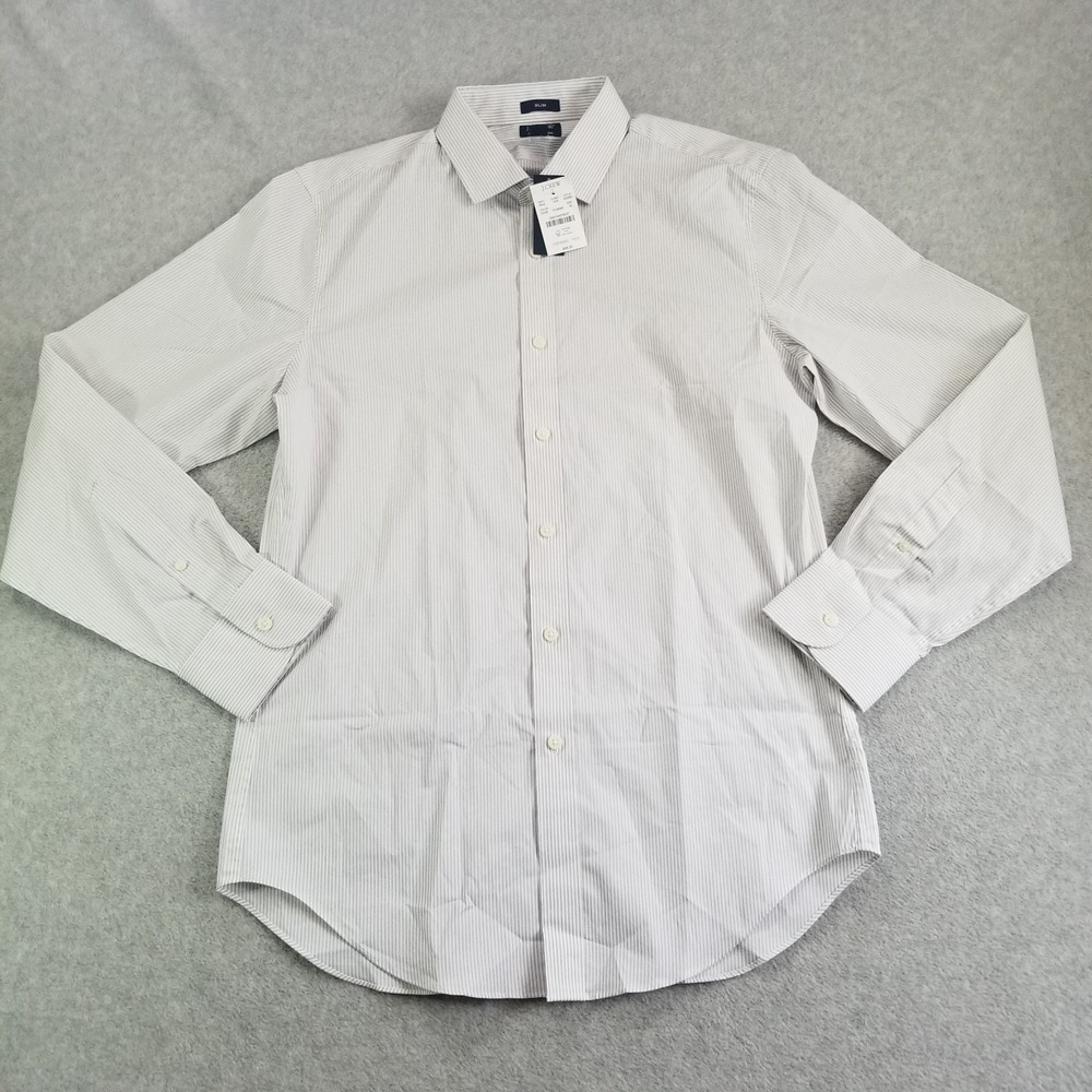 J.Crew Shirt Mens Medium Gray Striped Slim Fit Performance Dress Button Down NWT